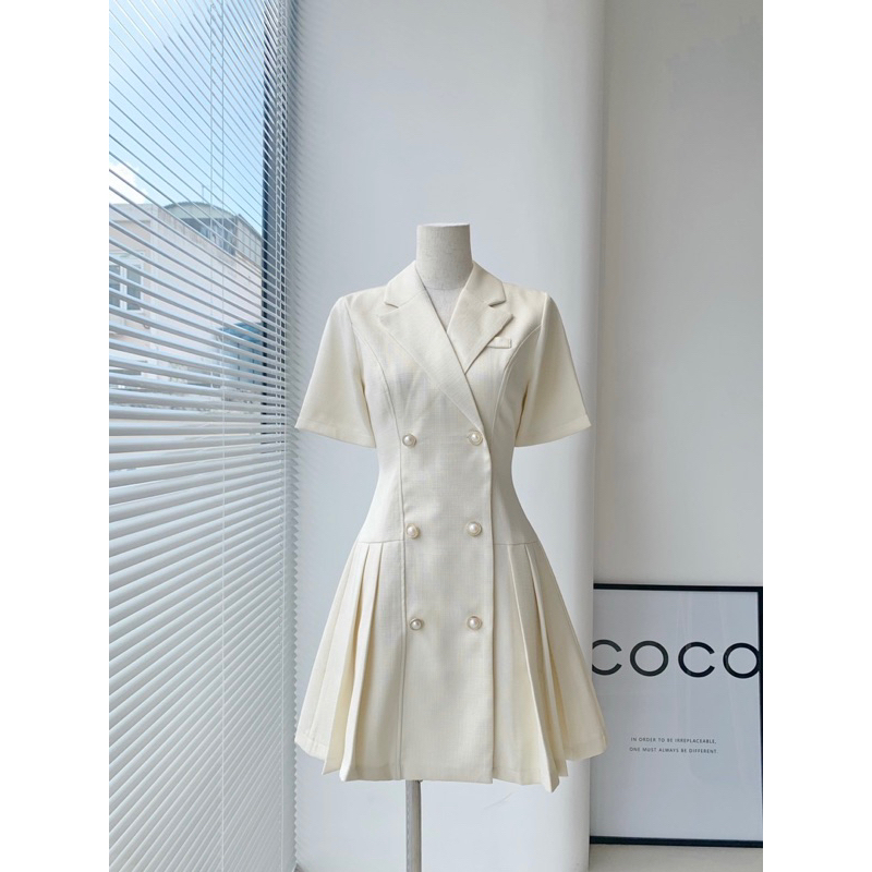 Đầm Xoè Cổ Vest Xếp Ly - Phong Cách Công Sở