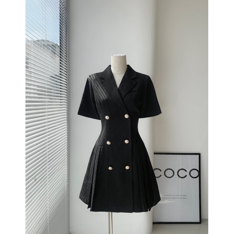 Đầm Xoè Cổ Vest Xếp Ly - Phong Cách Công Sở