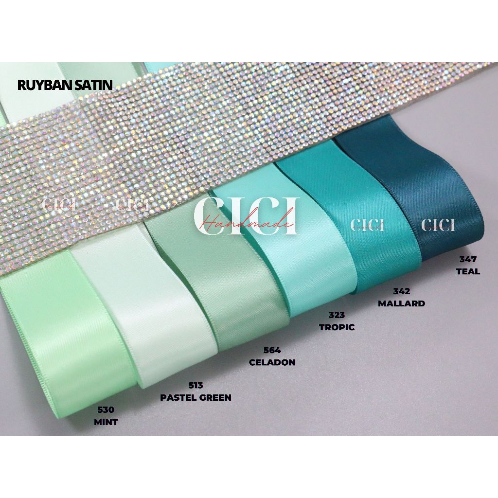 Cuộn 5M Ruy băng Satin 2 mặt màu xanh lá, xanh cốm, mint - link 6/9 Cici Handmade ruyban gấm hoa lụa ruyban ribbon satin