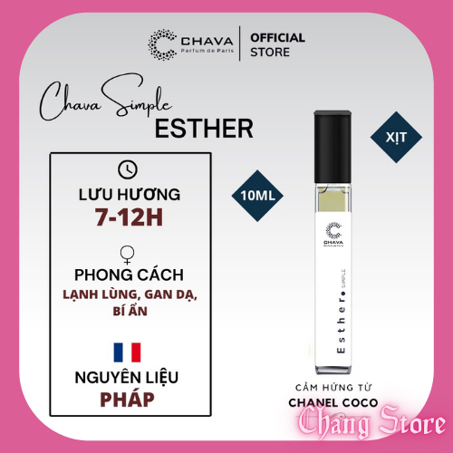 Nước hoa nữ CHAVA ESTHER 10ml dạng xịt chính hãng - theo Tiêu Chuẩn Pháp (lưu hương 8-12h)