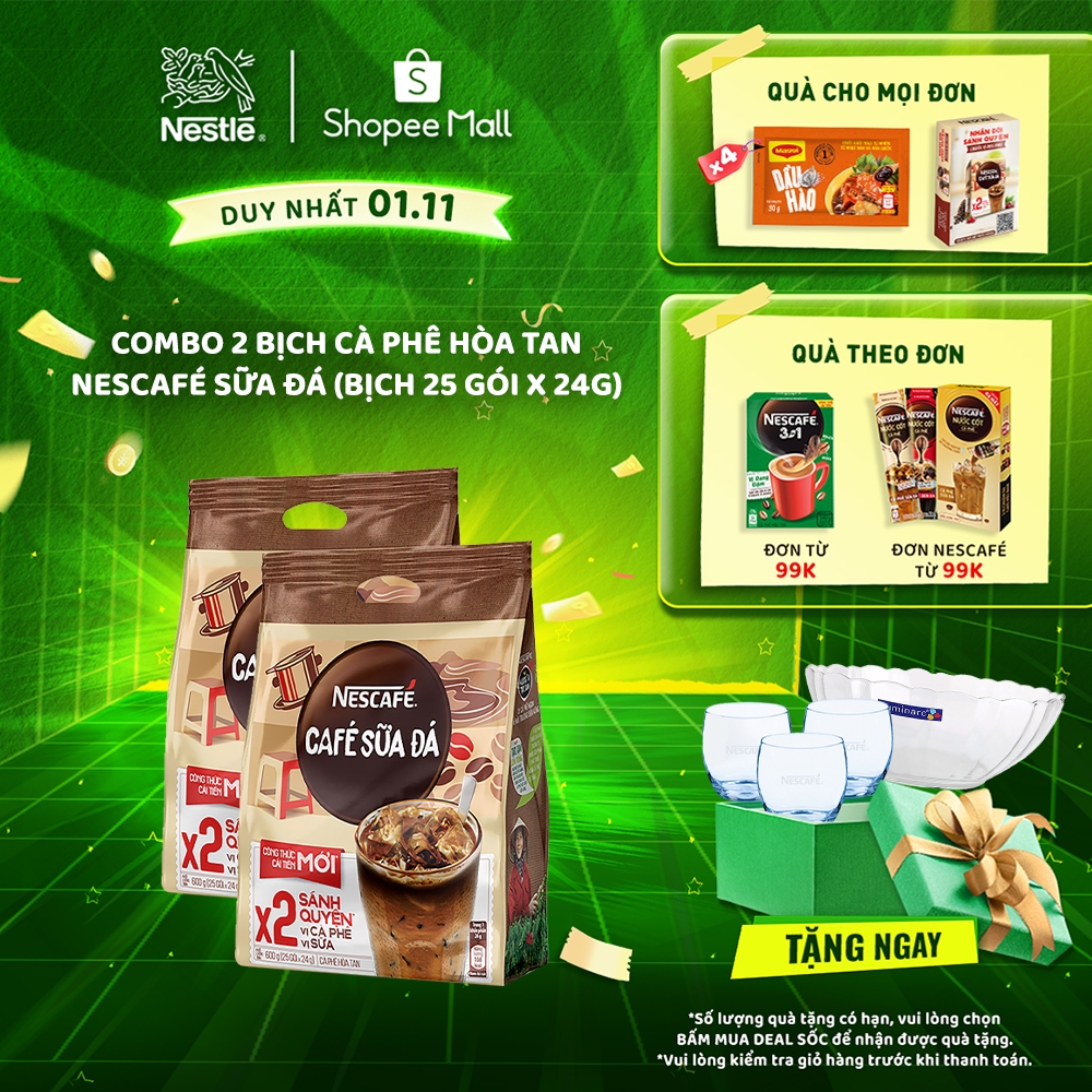 [TẶNG tô thủy tinh Luminarc] Combo 2 Bịch NESCAFÉ - CÀ PHÊ SỮA (2*25 gói)