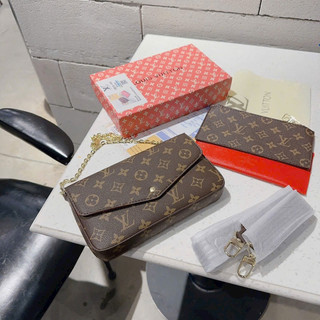 Set túi lv bì thư kèm 2 ví 2 dây đeo như hình có hộp 20cm