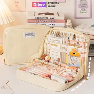 Túi đựng bút DiBee, túi vải canvas sức chứa lớn, cặp sách nhỏ gọn nhiều ngăn nhiều màu sắc dễ thương