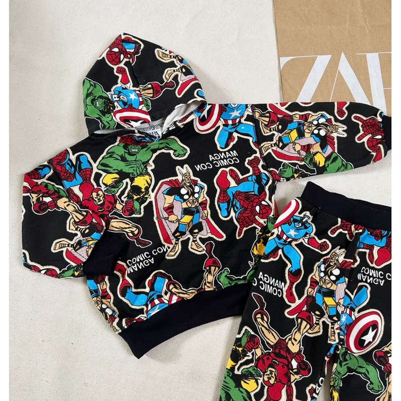 Set bộ nỉ da cá hoạ tiết màu đen cho bé trai