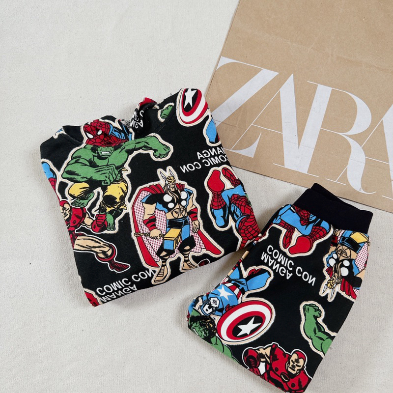 Set bộ nỉ da cá hoạ tiết màu đen cho bé trai