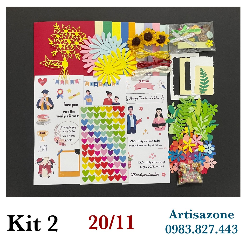 Kit thiệp tặng thầy, cô ngày 20/11 tự trang trí- Kit 10 phôi thiệp