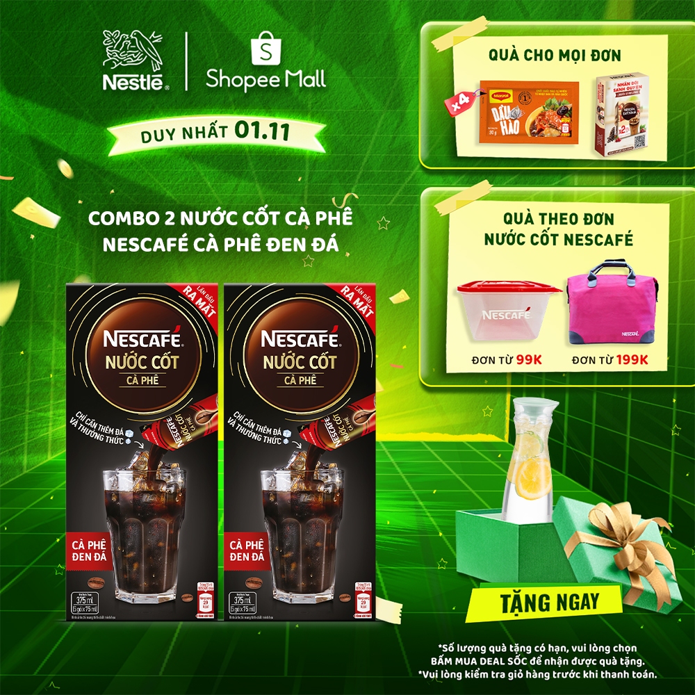 [TẶNG BÌNH NƯỚC INOCHI 1.2L] Combo 2 hộp nước cốt cà phê NESCAFÉ - CÀ PHÊ ĐEN ĐÁ (2 hộp x 5 gói)