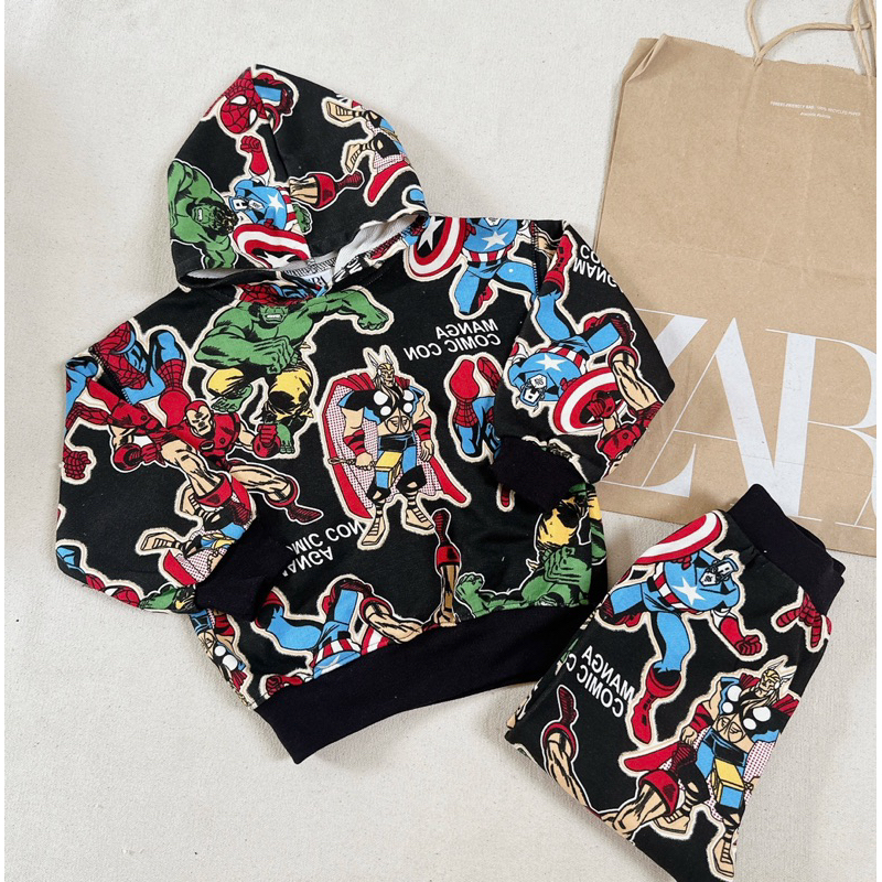 Set bộ nỉ da cá hoạ tiết màu đen cho bé trai