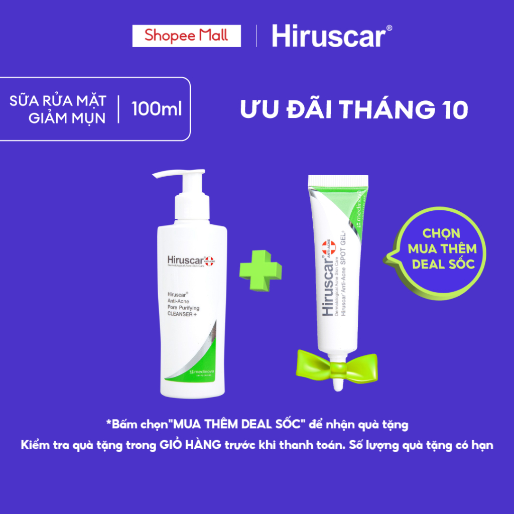 Sữa rửa mặt ngừa mụn Hiruscar Anti-Acne Cleanser+ 100ml