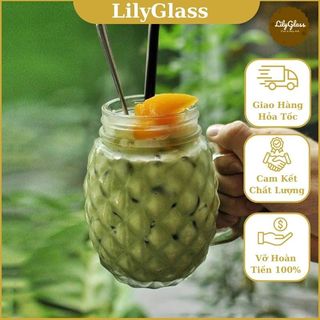 Cốc thuỷ tinh 500ml hình quả dứa xịn xò (Kèm nắp)