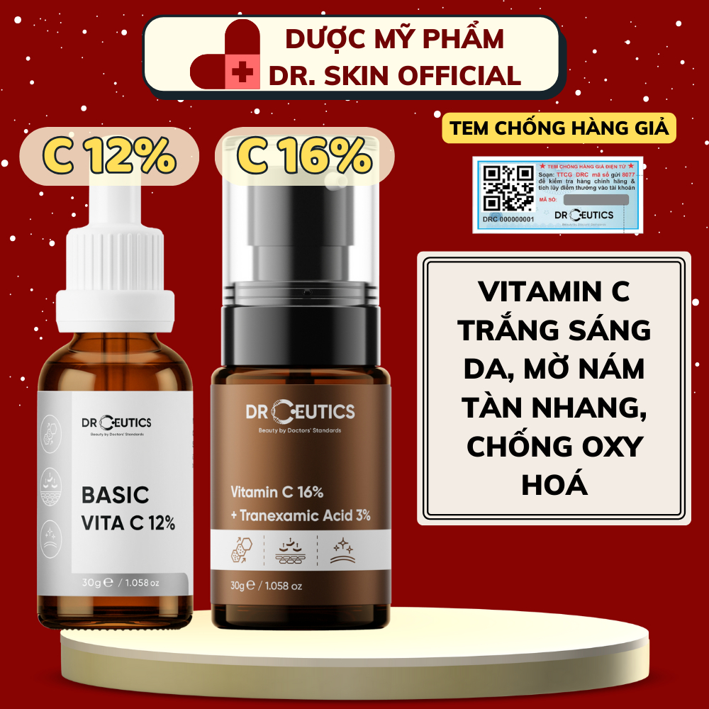 DRCEUTICS Serum Vitamin C 12% 16% DrCeutics Ngăn Ngừa Lão Hóa Và Làm Sáng Da (30ml)