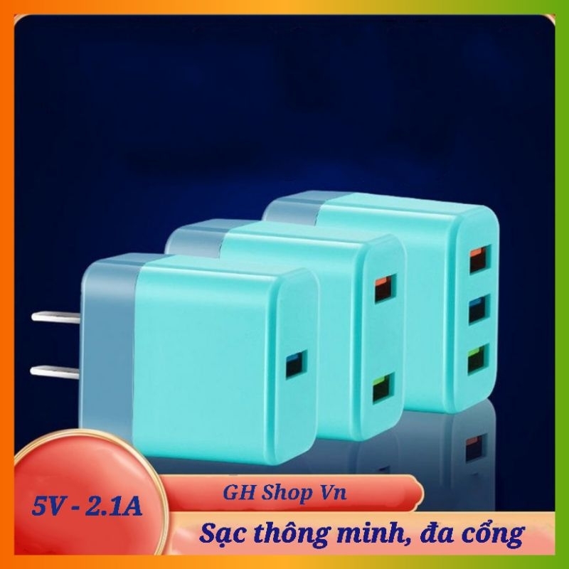Củ Sạc 5V/2.1A Đa Cổng Màu Macaron, Sạc Điện Thoại, Loa, Tai Nghe