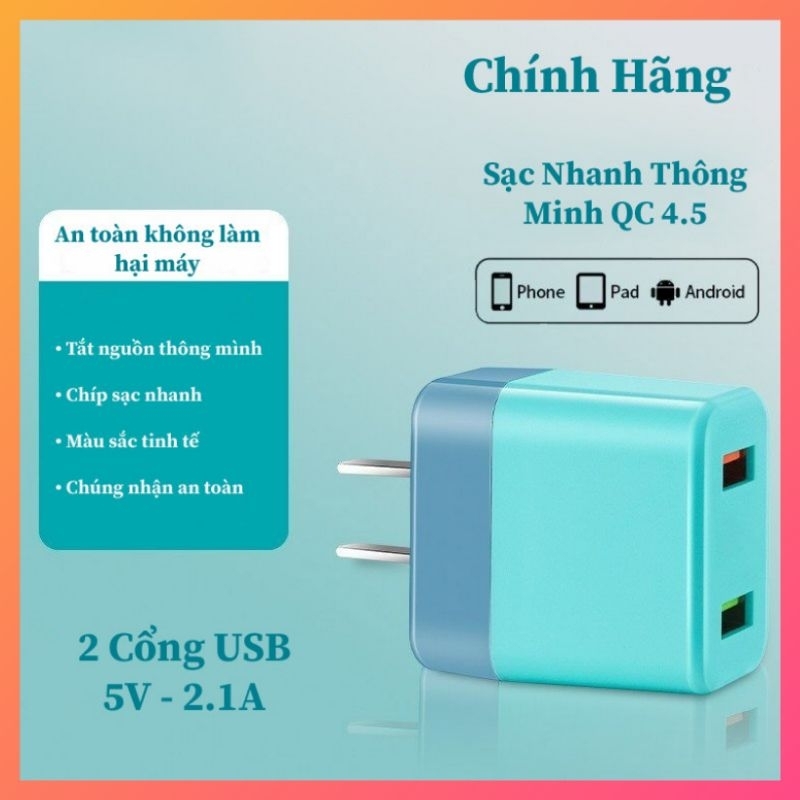 Củ Sạc 5V/2.1A Đa Cổng Màu Macaron, Sạc Điện Thoại, Loa, Tai Nghe