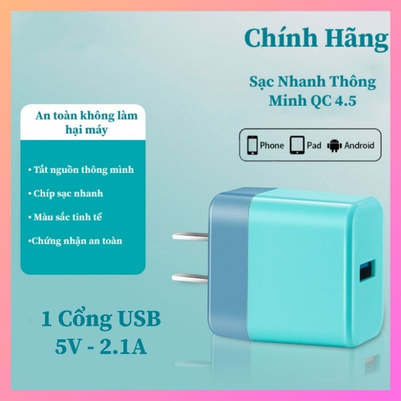 Củ Sạc 5V/2.1A Đa Cổng Màu Macaron, Sạc Điện Thoại, Loa, Tai Nghe
