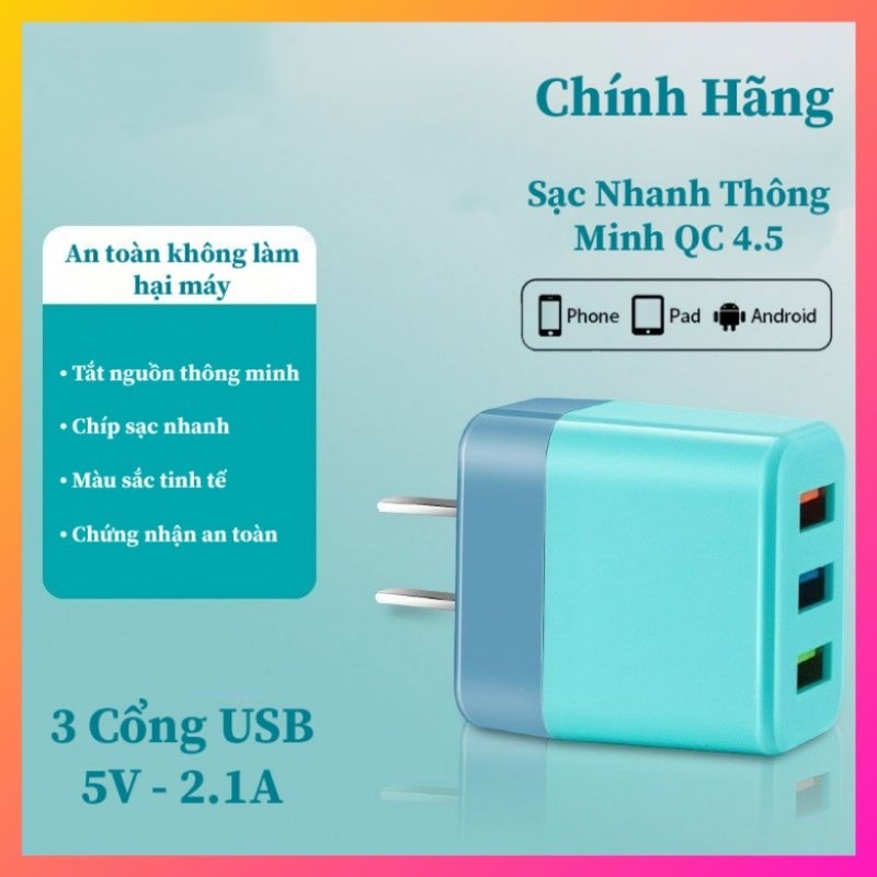 Củ Sạc 5V/2.1A Đa Cổng Màu Macaron, Sạc Điện Thoại, Loa, Tai Nghe