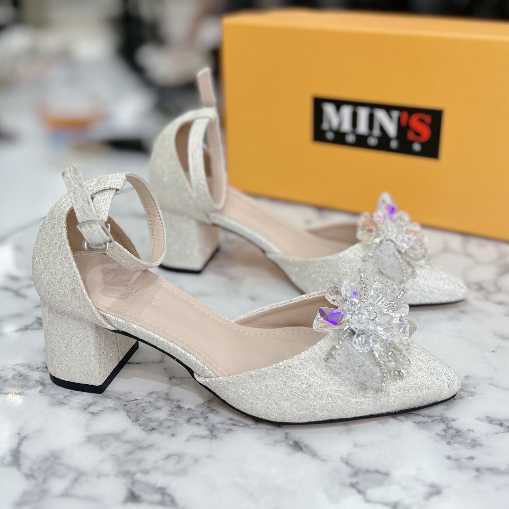 Min's Shoes - Giày Nơ Gót Vuông Da Nhũ Cao Cấp K67