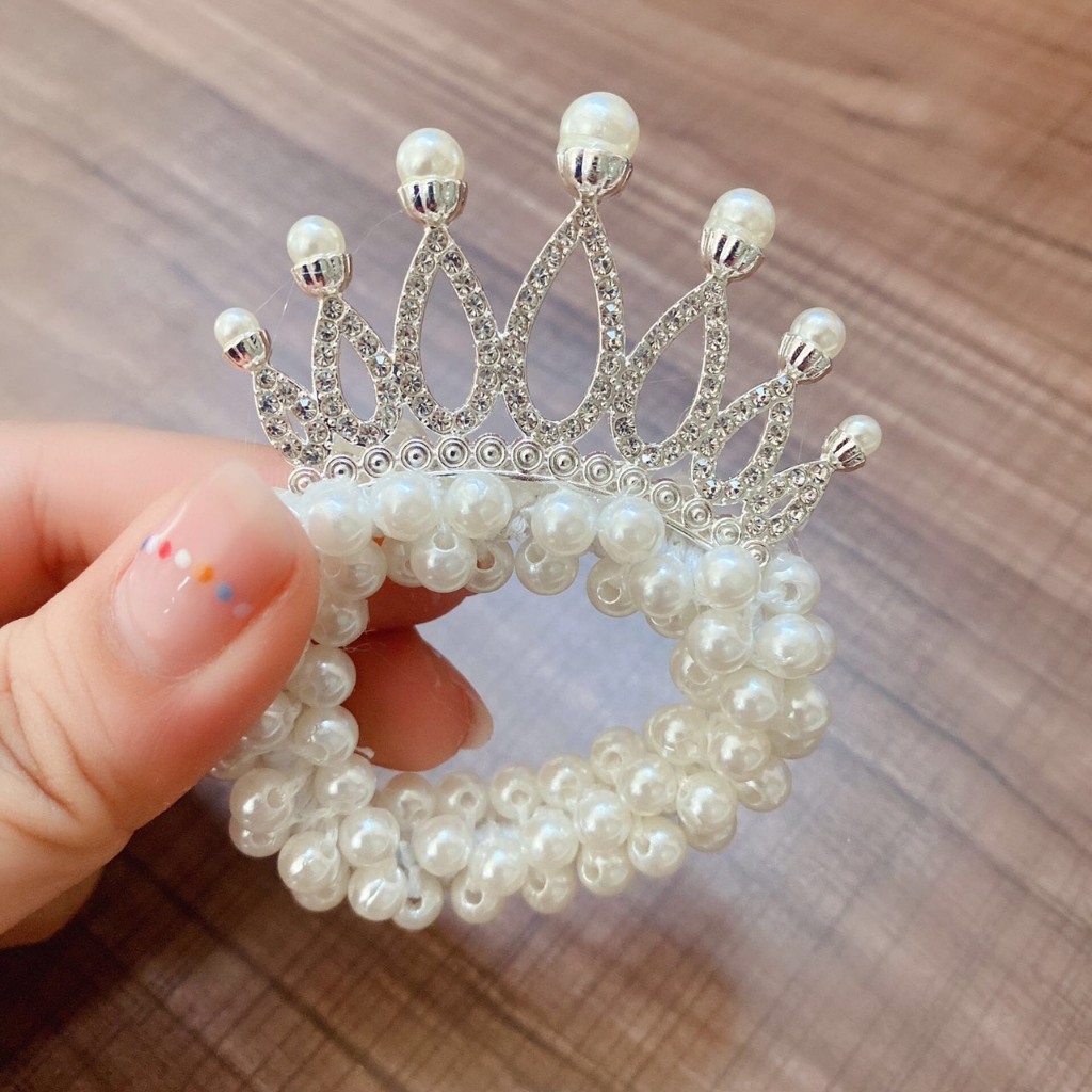 DÂY CHUN CỘT TÓC VƯƠNG MIỆN ĐÍNH NGỌC TRAI CHO BÉ GÁI