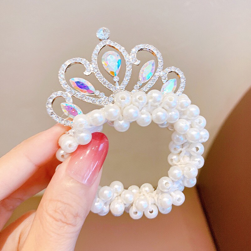 DÂY CHUN CỘT TÓC VƯƠNG MIỆN ĐÍNH NGỌC TRAI CHO BÉ GÁI