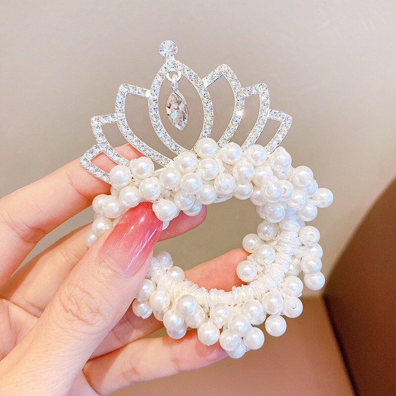 DÂY CHUN CỘT TÓC VƯƠNG MIỆN ĐÍNH NGỌC TRAI CHO BÉ GÁI