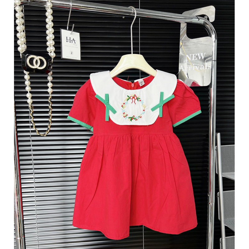Váy đầm đỏ vòng nguyệt quế cho bé gái 10-30kg