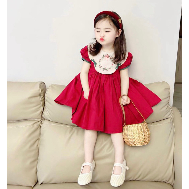 Váy đầm đỏ vòng nguyệt quế cho bé gái 10-30kg