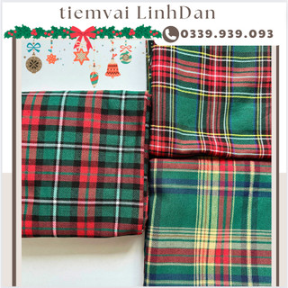 [Có giá sỉ] Vải thô mềm caro chất cotton 100% may đầm váy, trang trí Noel, trải bàn, phụ kiện...