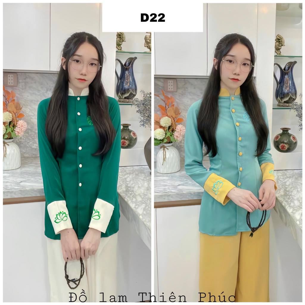 set đồ lam đi chùa cao cấp vải lụa thêu mã d22