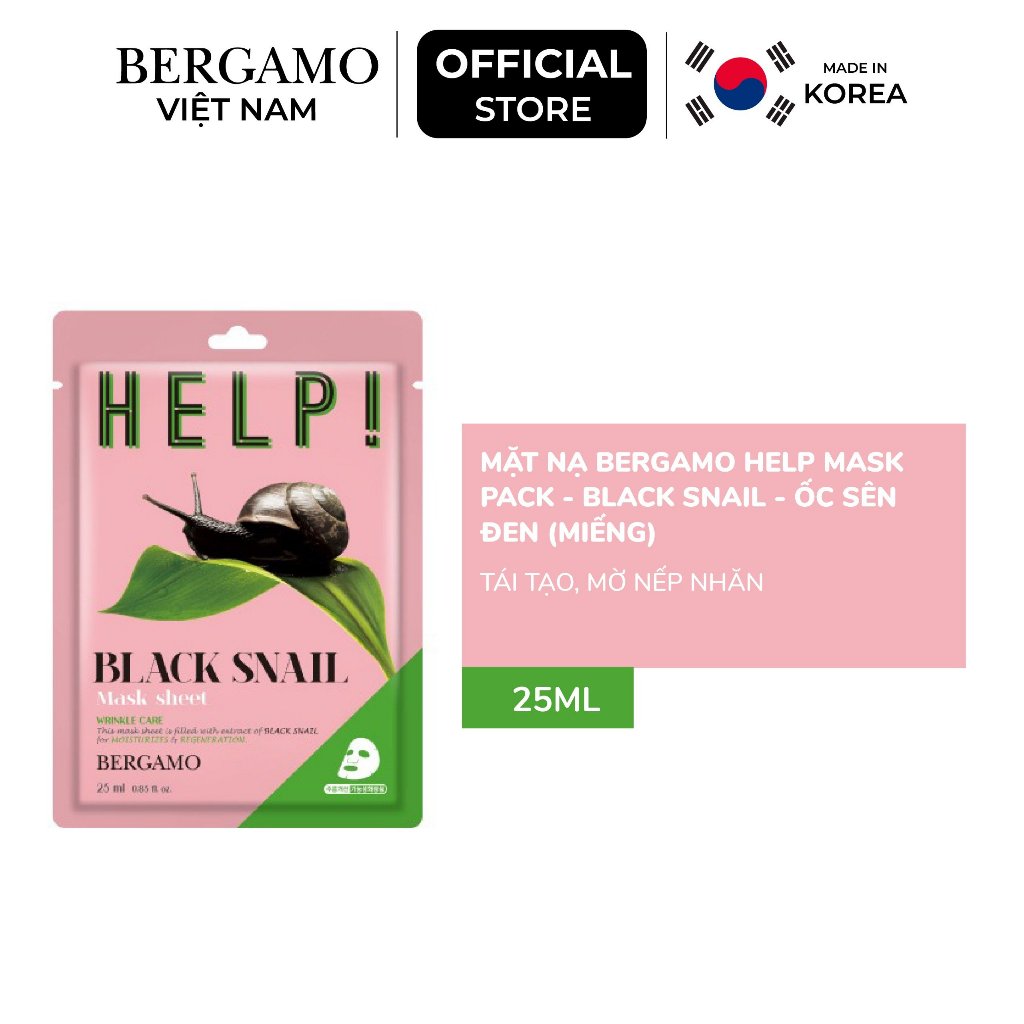 Mặt nạ Bergamo Help Mask Pack Black Snail - Ốc sên đen (Miếng)