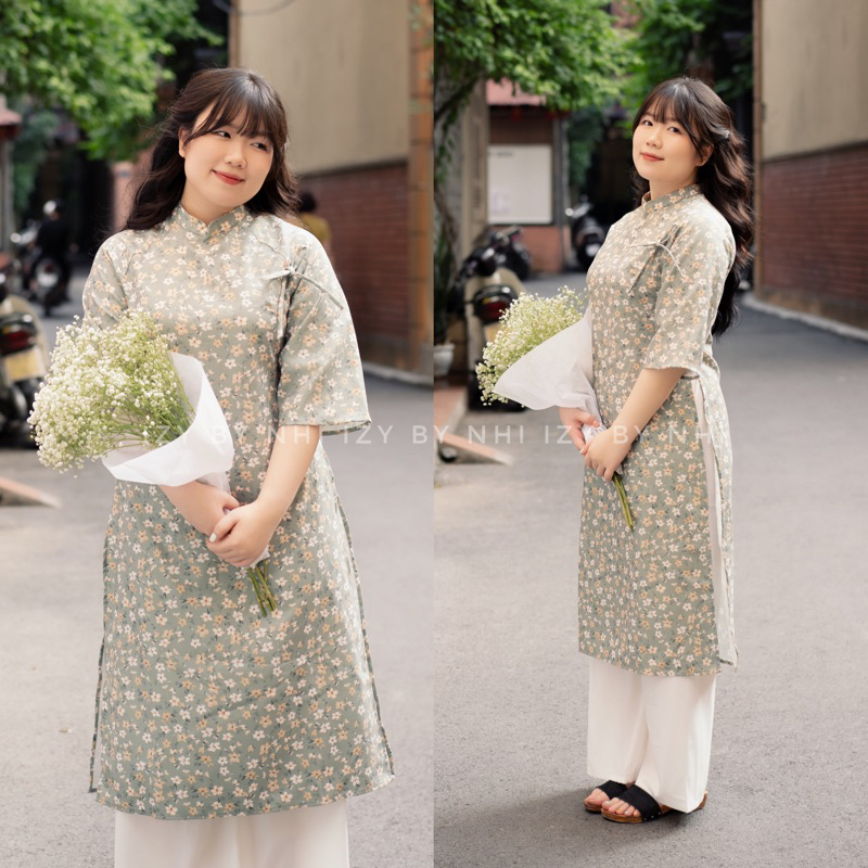 ÁO DÀI BIGSIZE HOA NHÍ ĐÍNH NƠ - NHƯ Ý - IZYBYNHI