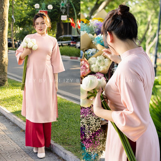 Áo dài bigsize trơn 2 tà sen - izybynhi
