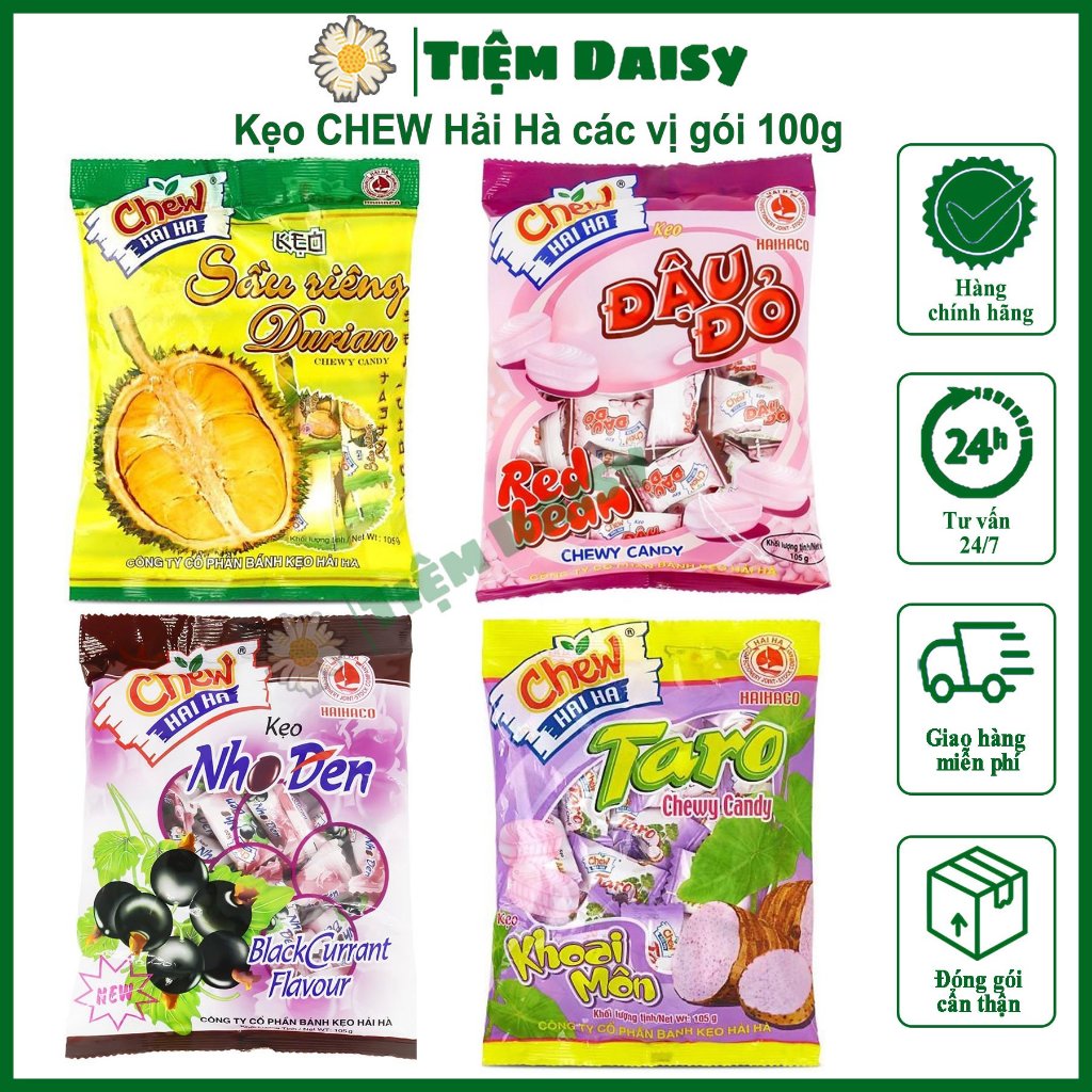 Kẹo Chew Hải Hà nho đen/đậu đỏ/sầu riêng/khoai môn gói 100g