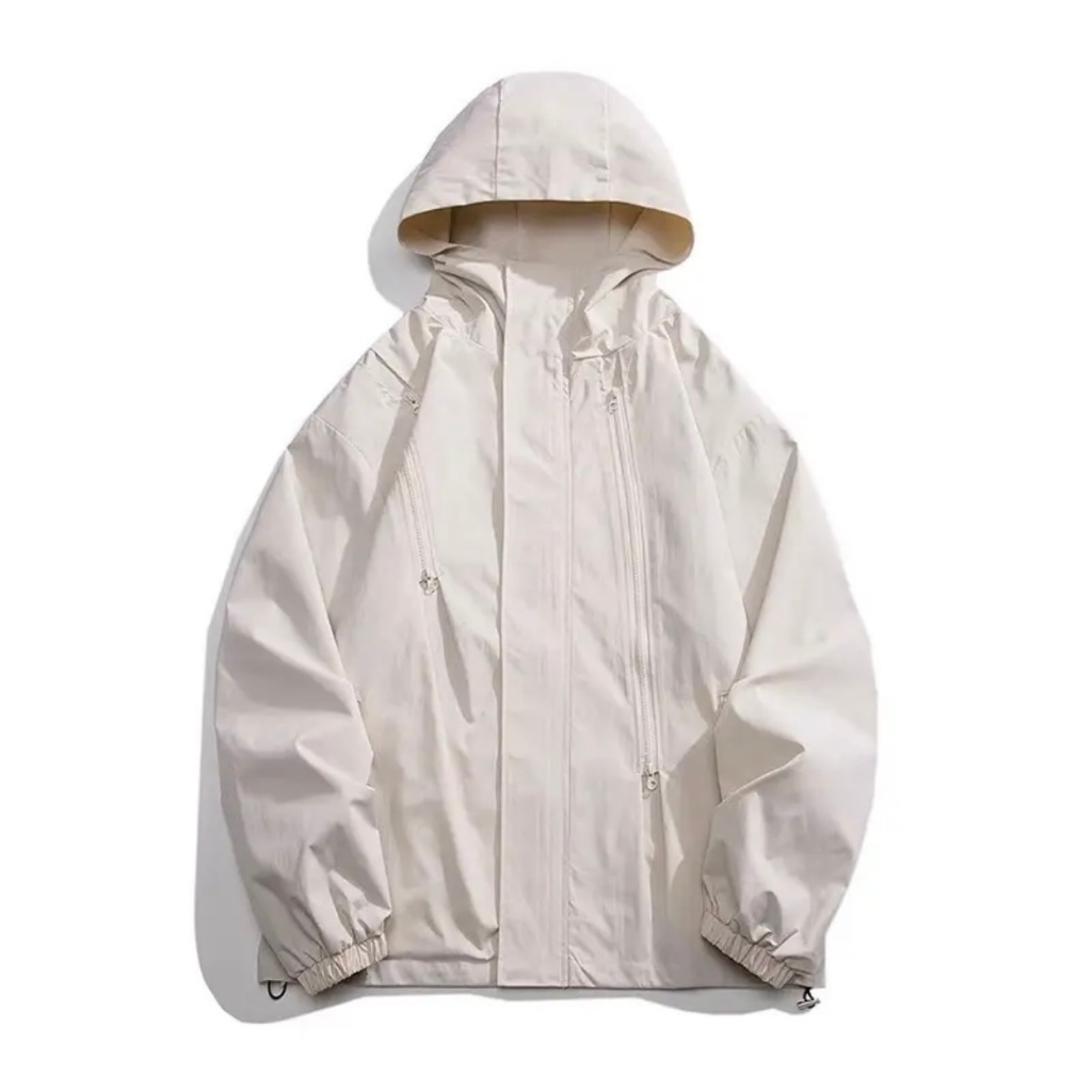 Áo khoác, áo khoác gió JULIDO cao cấp hai khóa trắng bạc mùa dông cho nam nữ