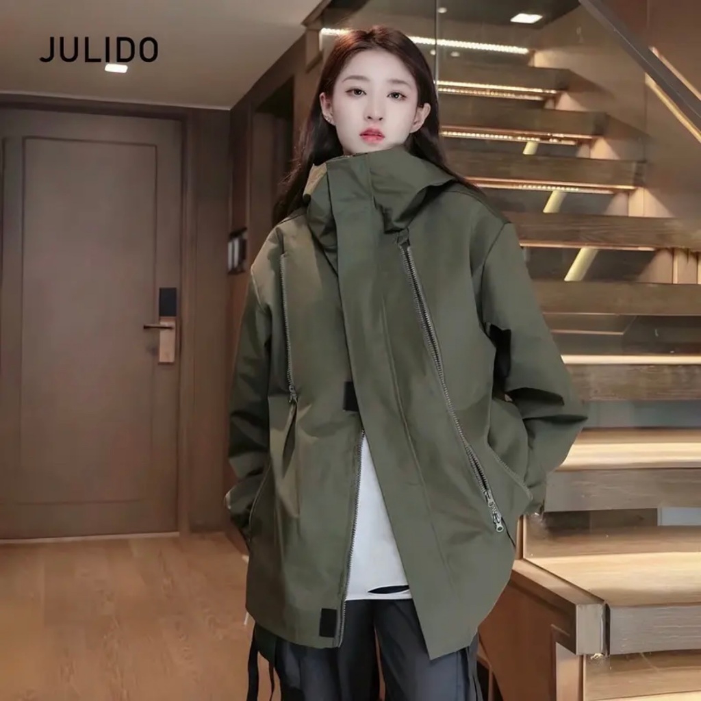 Áo khoác, áo khoác gió JULIDO cao cấp hai khóa trắng bạc mùa dông cho nam nữ