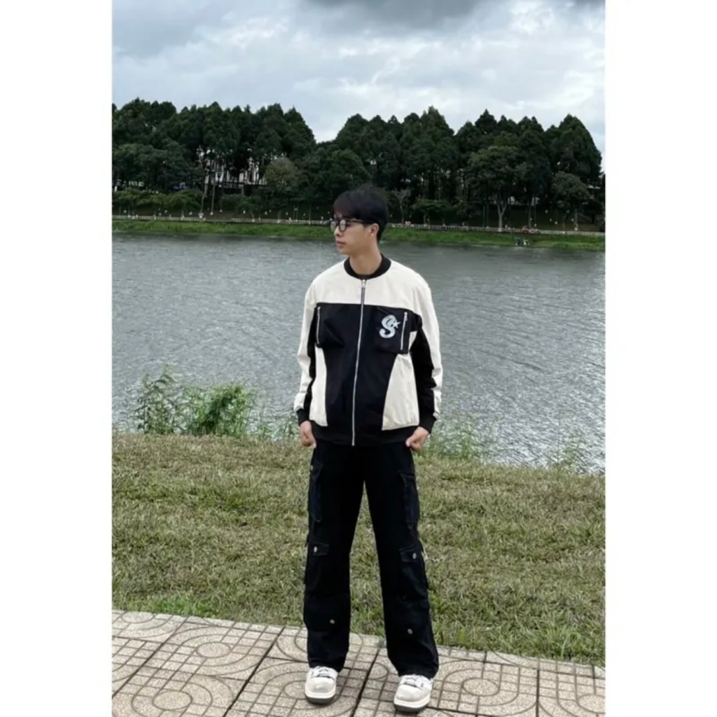 Áo khoác, áo khoác bomber varsity syntee chất gió ép trần phao quả trám nam nữ