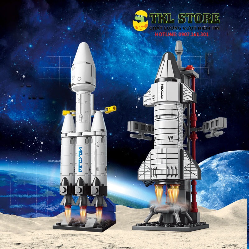 Đồ chơi trẻ em, bộ đồ chơi lắp ráp hình tên lửa, tàu con thoi, trạm không gian - TKL STORE