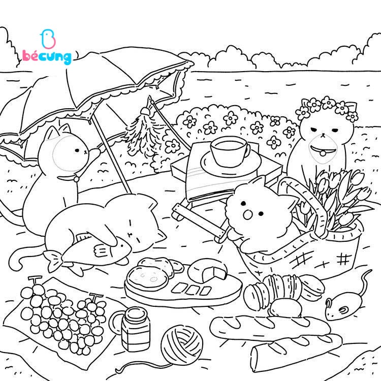 Tranh Tô Màu ''Gia Đình Mèo'' Chất Giấy Dày Đẹp - Hình in Sắc Nét MS0001