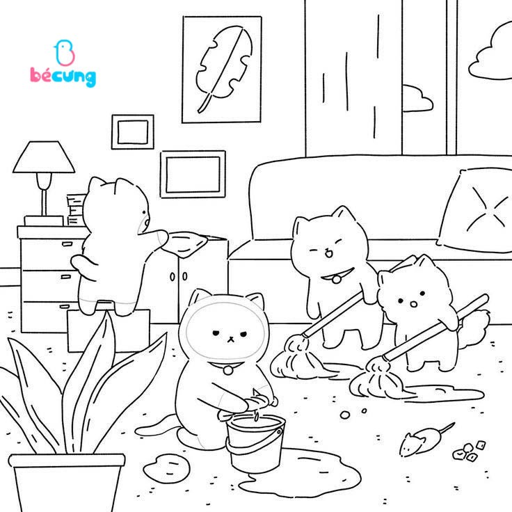 Tranh Tô Màu ''Gia Đình Mèo'' Chất Giấy Dày Đẹp - Hình in Sắc Nét MS0001