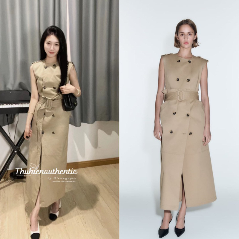 Váy vest vải kakimềm màu beige hở lưng dáng dài phiên bản giới hạn mã code: 2865/347/775 ZARA chính hãng(kèm ảnh thật)