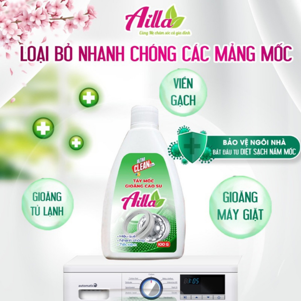 Tẩy mốc gioăng máy giặt Ailla chuyên tẩy mốc ron cao su máy giặt tủ lạnh chai 100gr siêu hiệu quả