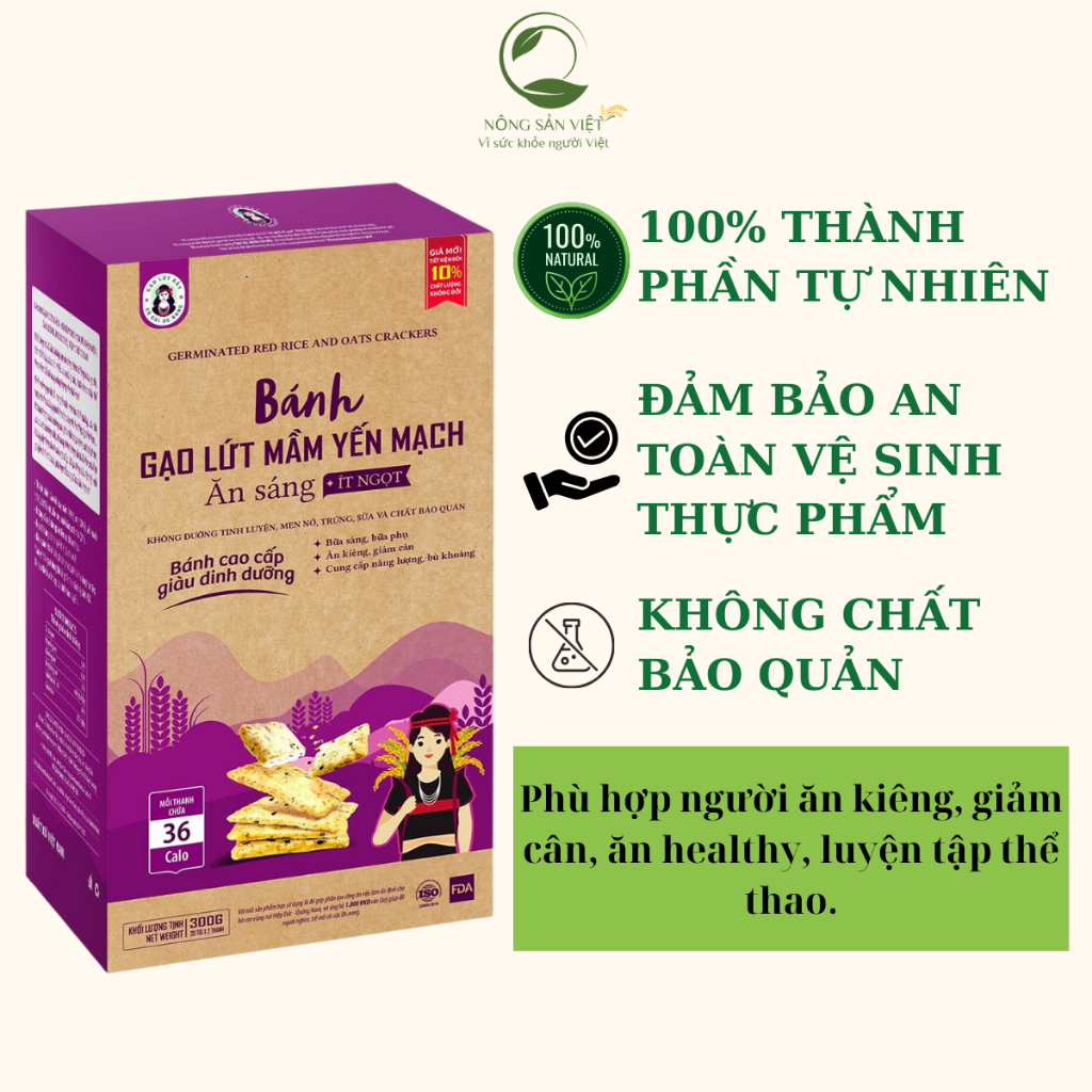Bánh Mầm Gạo Lứt yến mạch Mè Đen Thực Dưỡng Ít Đường Bh.Nong Ăn Kiêng Giảm Cân Không Tinh Bột