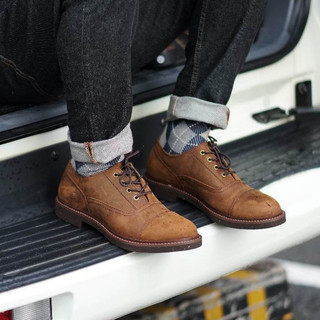 Giày da nam màu nâu OS OXFORD, giày da bò thật cổ thấp, giày đi phượt bụi bặm workwear TONKIN