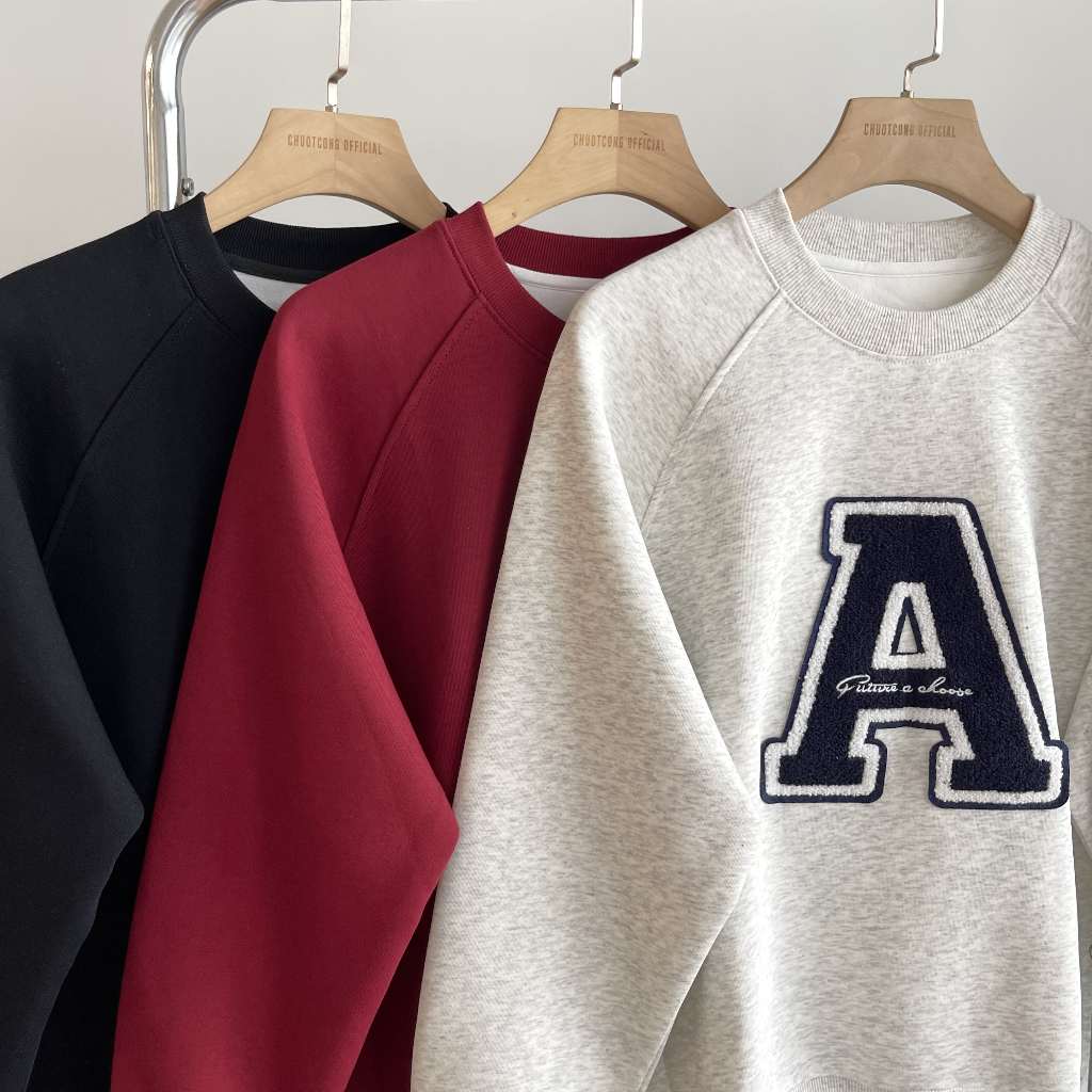 ÁO SWEATER CHỮ A THÊU NỔI- CHUOTCONG SW9002