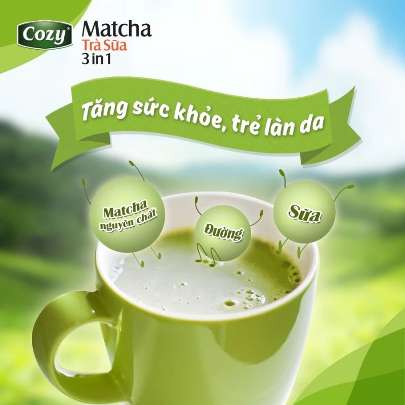 Trà sữa Matcha Cozy hộp 10gói - Trà sữa Macha hòa tan Cozy DATE MỚI
