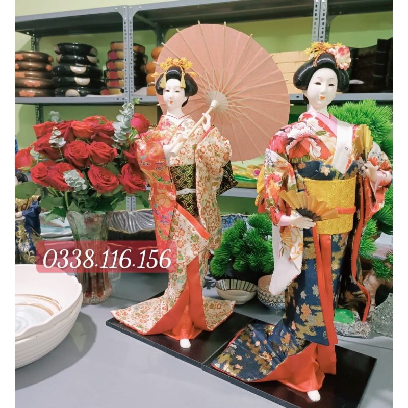Búp bê Nhật Bản mặc kimono truyền thống, Búp bê Geisha cao 55cm (Hàng có sẵn)