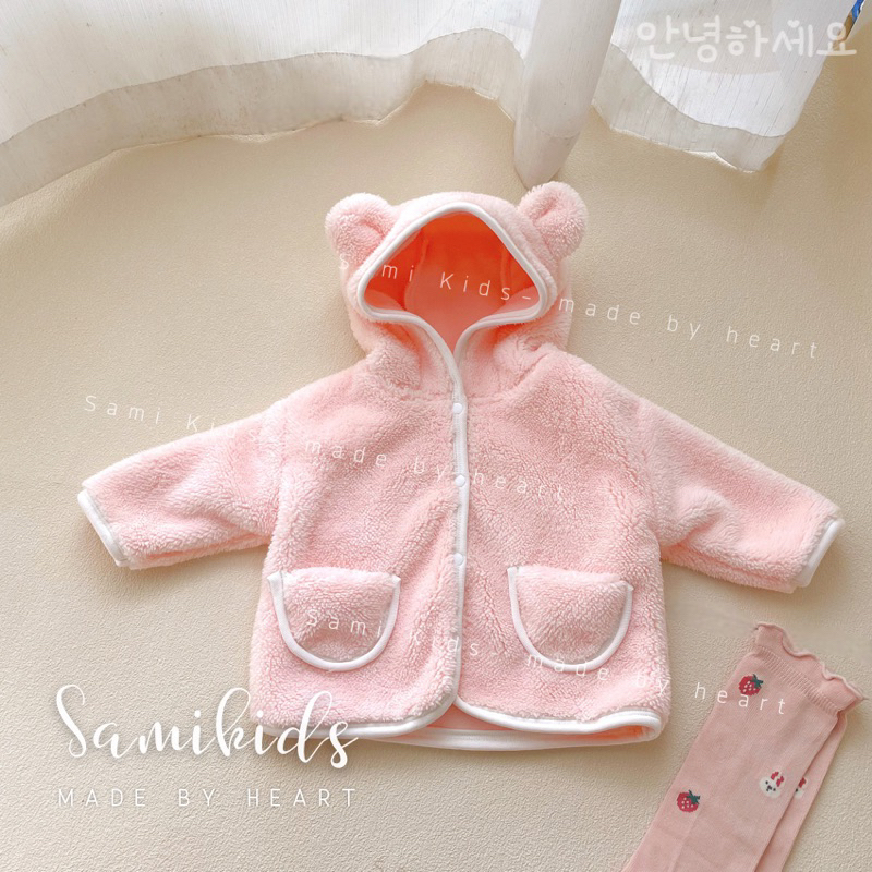 Áo khoác lông cho bé tai gấu mềm mịn dày dặn 3-14kg