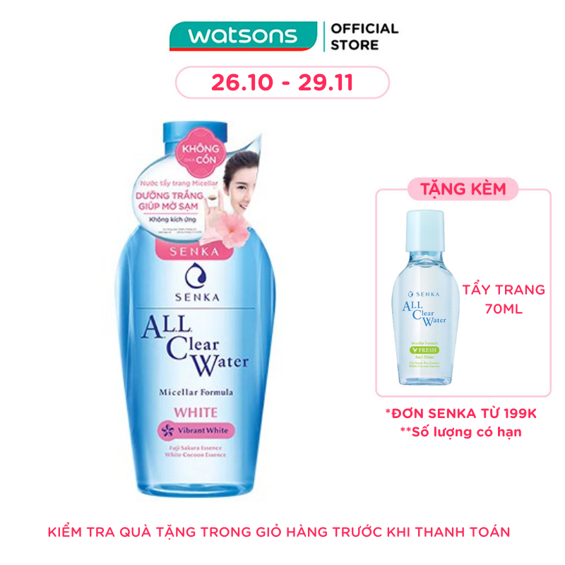 Nước Tẩy Trang Senka Micellar Dưỡng Trắng All Clear Water Micellar Formual White 230ml