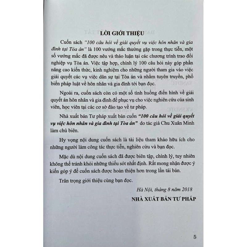 Sách - 100 Câu Hỏi Về Giải Quyết Vụ Việc Hôn Nhân Và Gia Đình Tại Tòa Án