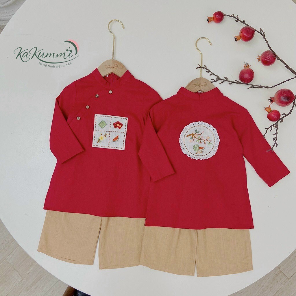 Kèm Quần Áo Dài Tết Cho Bé Áo Dài Cách Tân Thêu Họa Tiết Ngộ Nghĩnh Bắt Mắt Chất Tơ Mềm Mịn Cao Cấp Thoáng Da Cho Bé