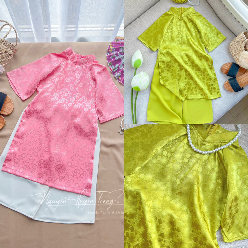 Bộ Áo Dài Bé Gái Vải Gấm Hai Da Cao Cấp Bao Gồm Áo Và Quần (Ảnh Shop Chụp)