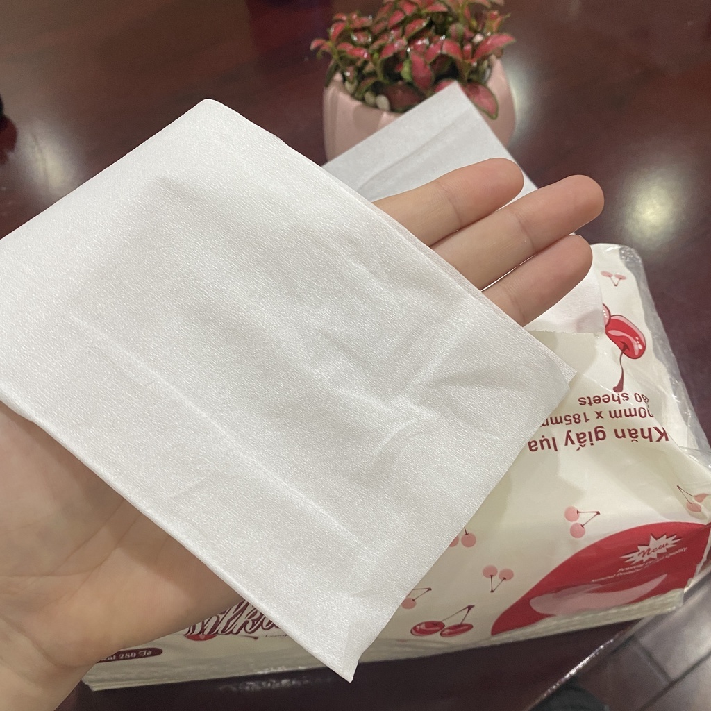 Giấy ăn rút lụa Cherry đỏ cao cấp Silkwell 280 tờ 2 lớp mềm mịn, Khăn lau tay, Giấy ăn rút